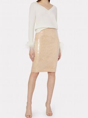 Milly Adley Champagne Gold Sequin Pencil Midi Skirt Party Glam - Size 4